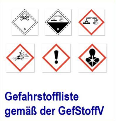 Gefahrstoffliste - Software mit den Gefahrstoffen Gefahrstoffliste, GHS, GefStoffV, Liste Gefahrstoff,Regelwerk, Sicherheit und Gesundheit,Chemikalien-Verbotsordnung, ChemVerbotsV